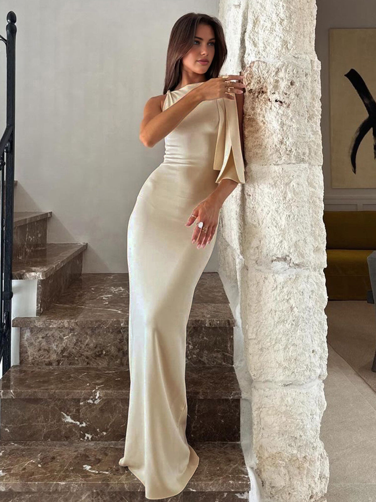 Willow | Sukienka wieczorowa z asymetrycznym wiązaniem na ramię, elegancka stylowa