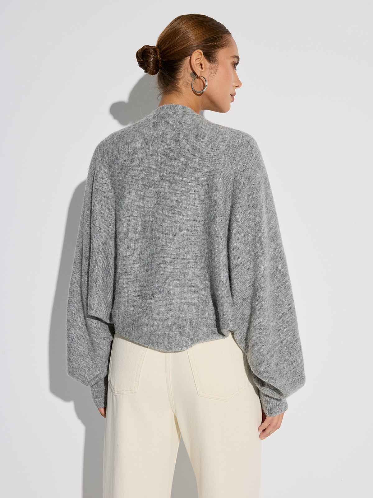 Fiona | Sweter damski typu bolerko z szerokimi rękawami, modny dzianinowy