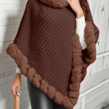 Tatiana | Poncho damskie | Dzianinowe z futrzanym wykończeniem, przytulne i eleganckie