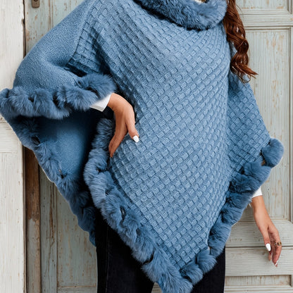 Tatiana | Poncho damskie | Dzianinowe z futrzanym wykończeniem, przytulne i eleganckie