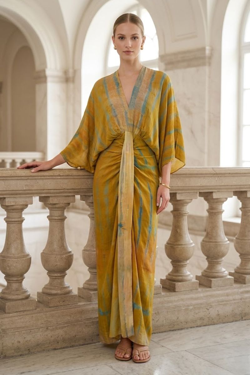 Melinda | Sukienka damska maxi kimono tie-dye z dekoltem V