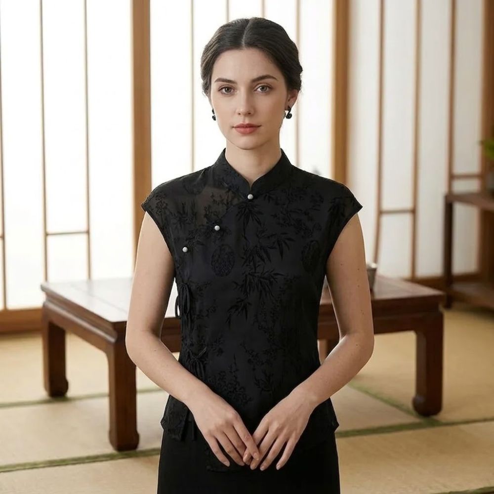 Darla | bluzka damska cheongsam bez rękawów z kołnierzykiem mandaryńskim