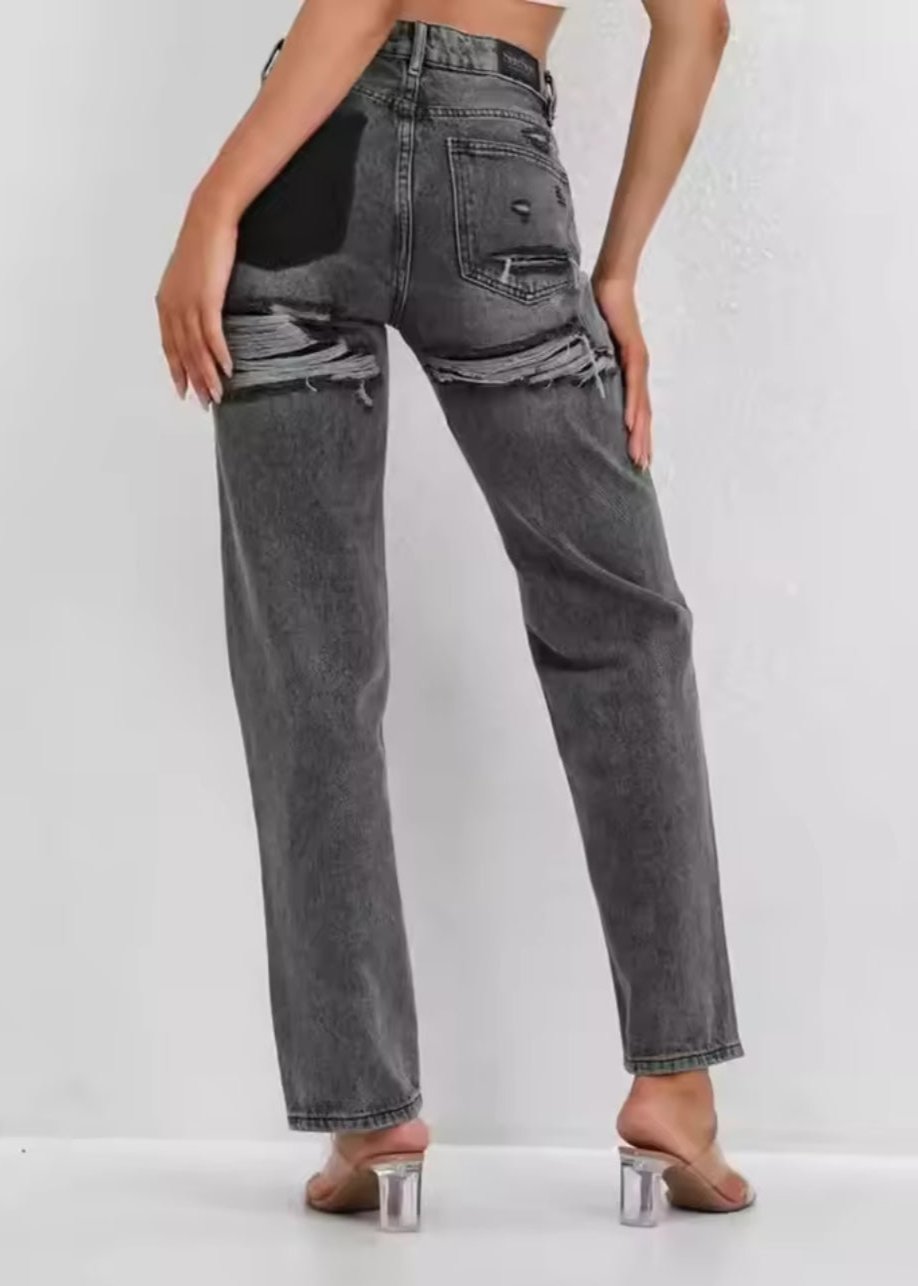 Lauren | jeansy damskie vintage z przetarciami i patchworkowym detalem