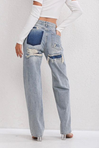 Lauren | jeansy damskie vintage z przetarciami i patchworkowym detalem