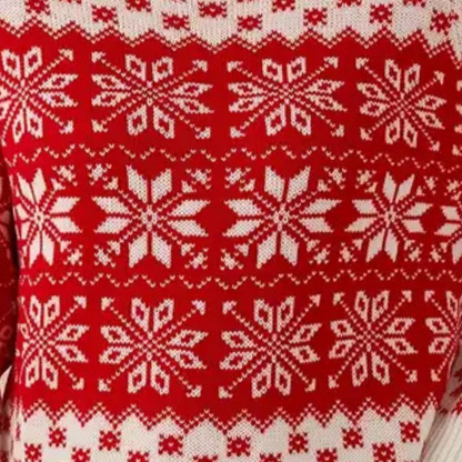 Nancy - Czerwono damski świąteczny sweter z płatkami śniegu