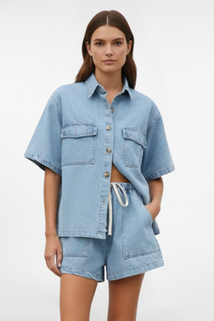 Rosemary | Komplet damski z krótkim rękawem i szortami letni casual