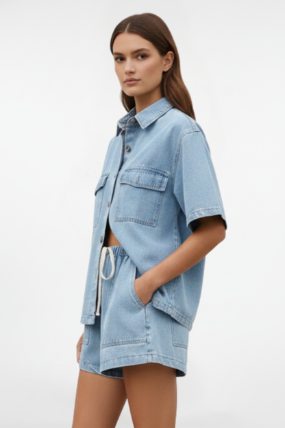 Rosemary | Komplet damski z krótkim rękawem i szortami letni casual