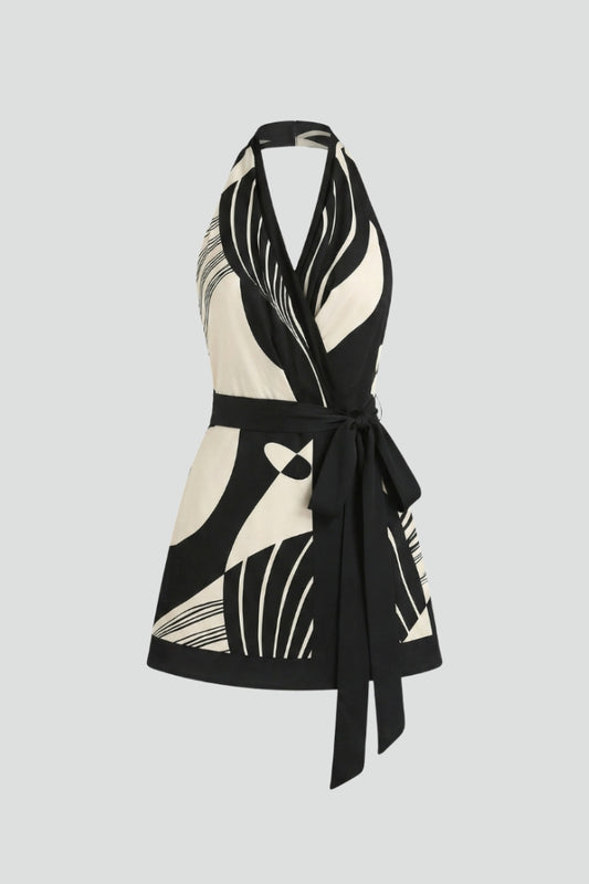 Sandra | sukienka mini damska elegancka z dekoltem halter i paskiem w talii