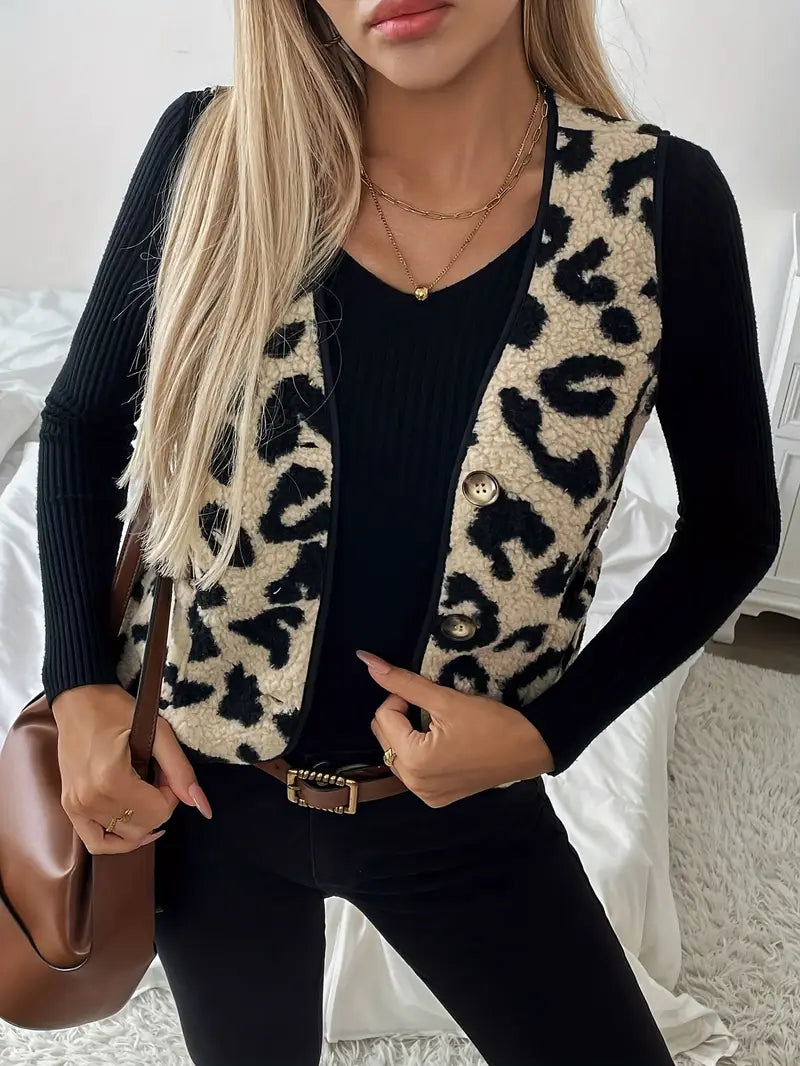Vilma – damski sweter w panterkę z guzikami – Casual Chic