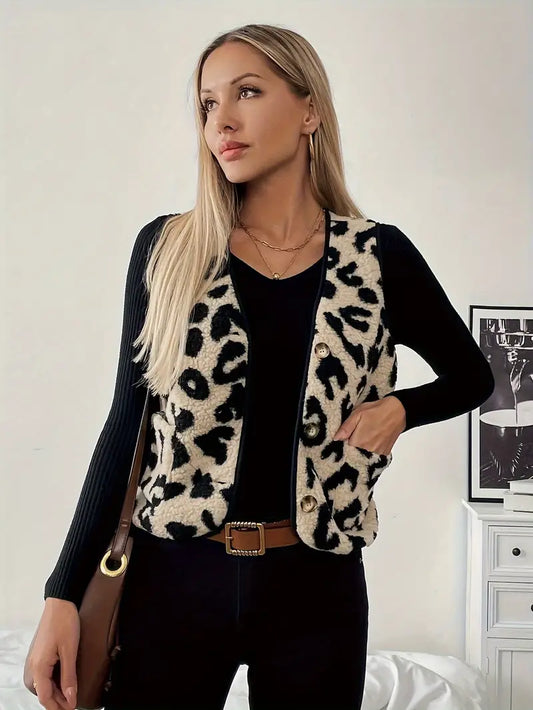 Vilma – damski sweter w panterkę z guzikami – Casual Chic