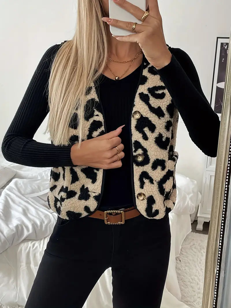 Vilma – damski sweter w panterkę z guzikami – Casual Chic