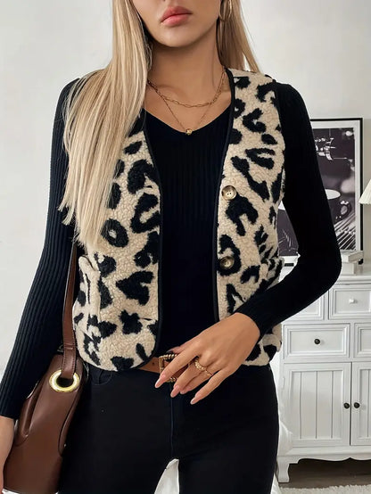 Vilma – damski sweter w panterkę z guzikami – Casual Chic