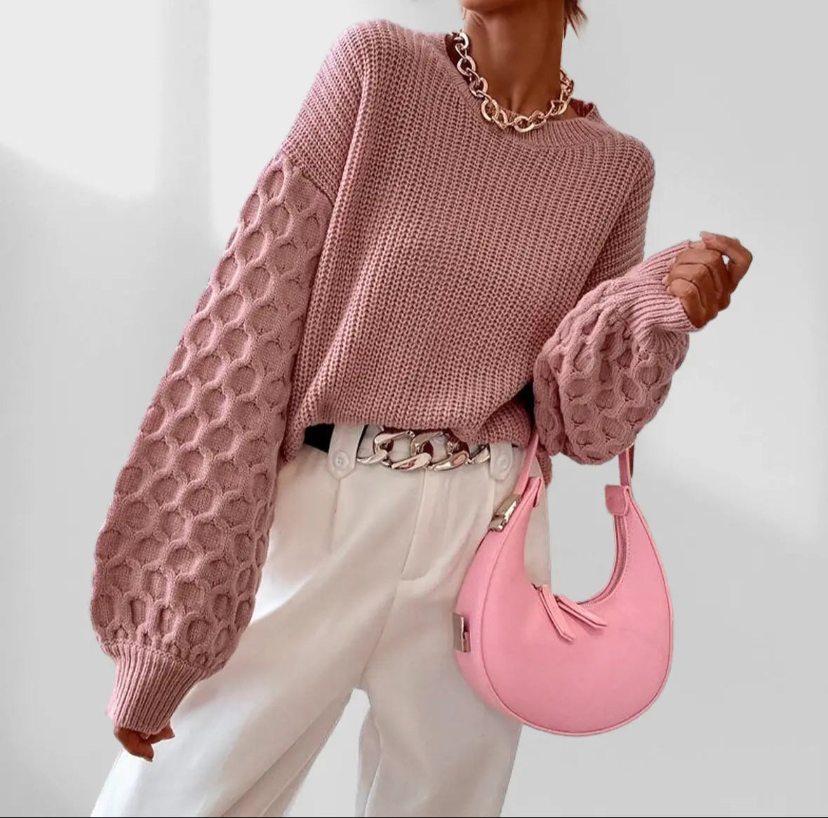 Pearl – damski sweter z dzianiny o wzorze plastra miodu