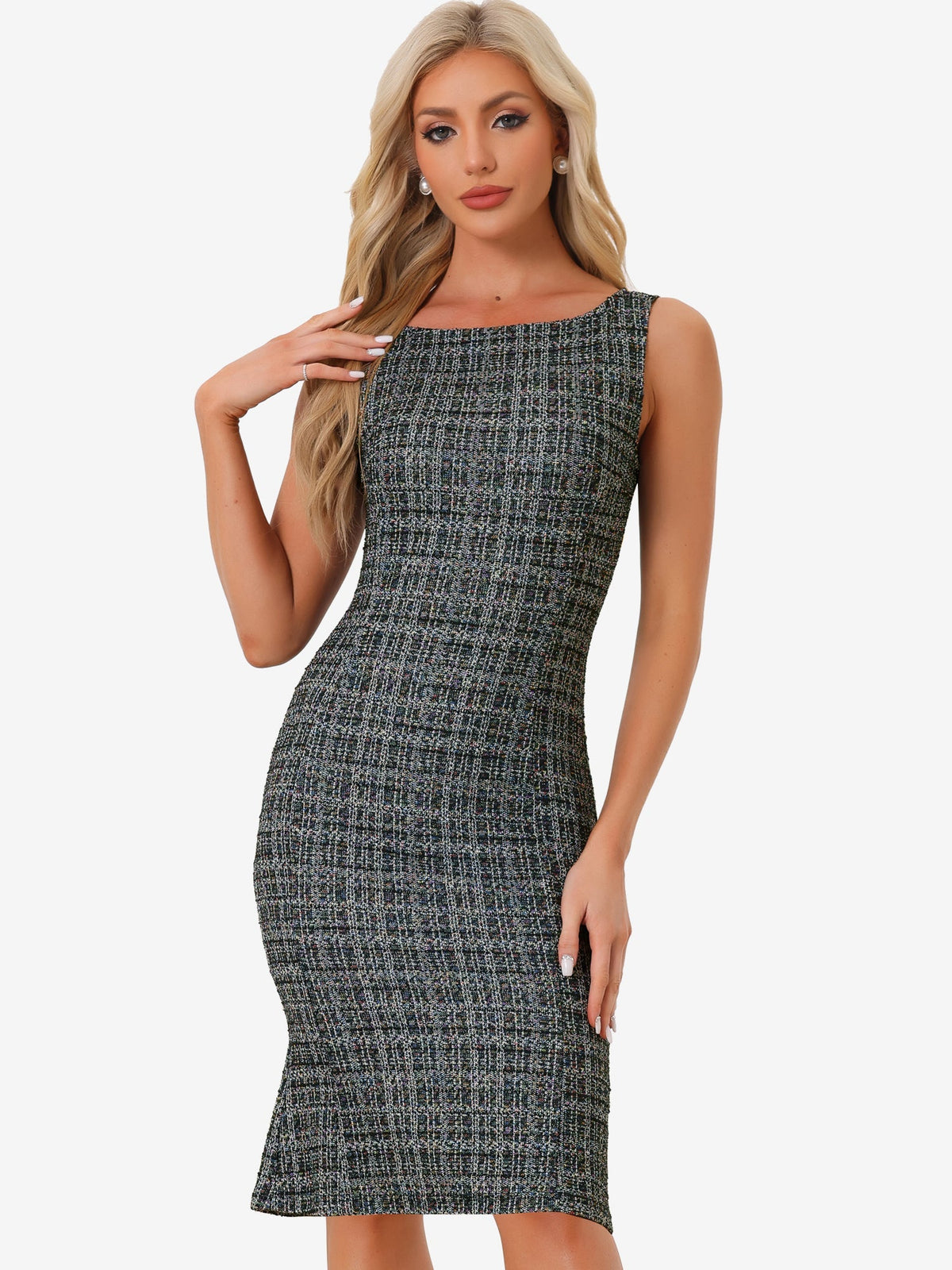 Callie | Sukienka damska midi w kratę bez rękawów, elegancka wieczorowa