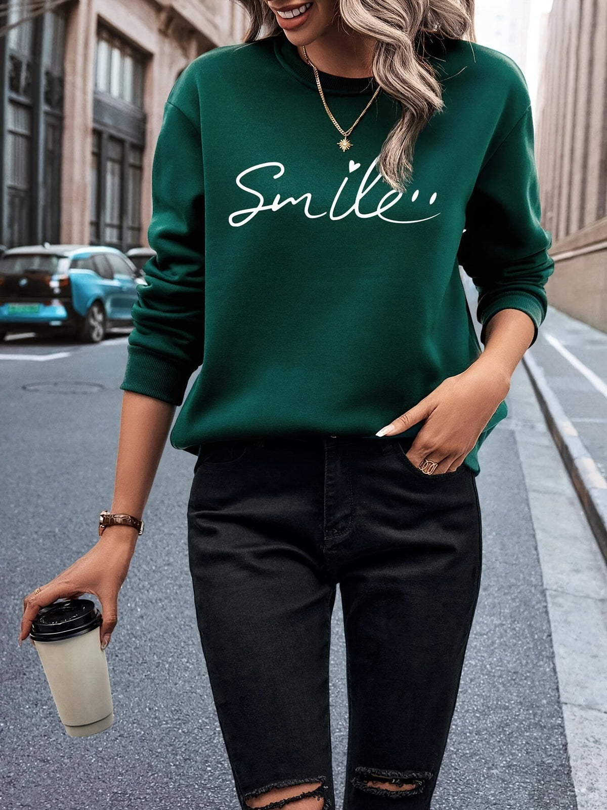 Solenne - Damska Bluza z Napisem "Smile"