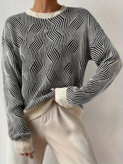 Ember – damski sweter z dzianiny z abstrakcyjnym nadrukiem – Casual Chic