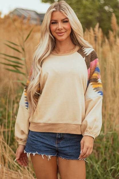 Daphne | Damski kolorowy sweter z rękawami w aztecki wzór, modny casual