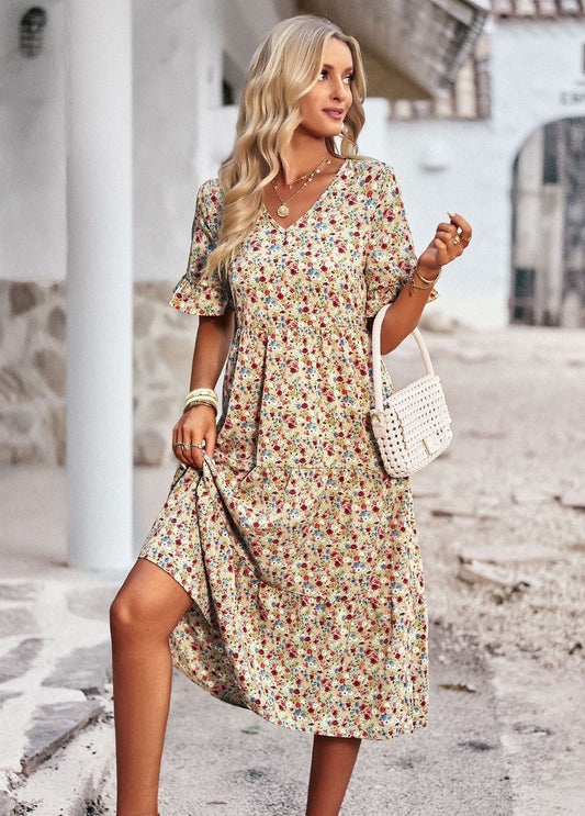 Summer | Sukienka damska midi w kwiatowy wzór o wygodnym kroju