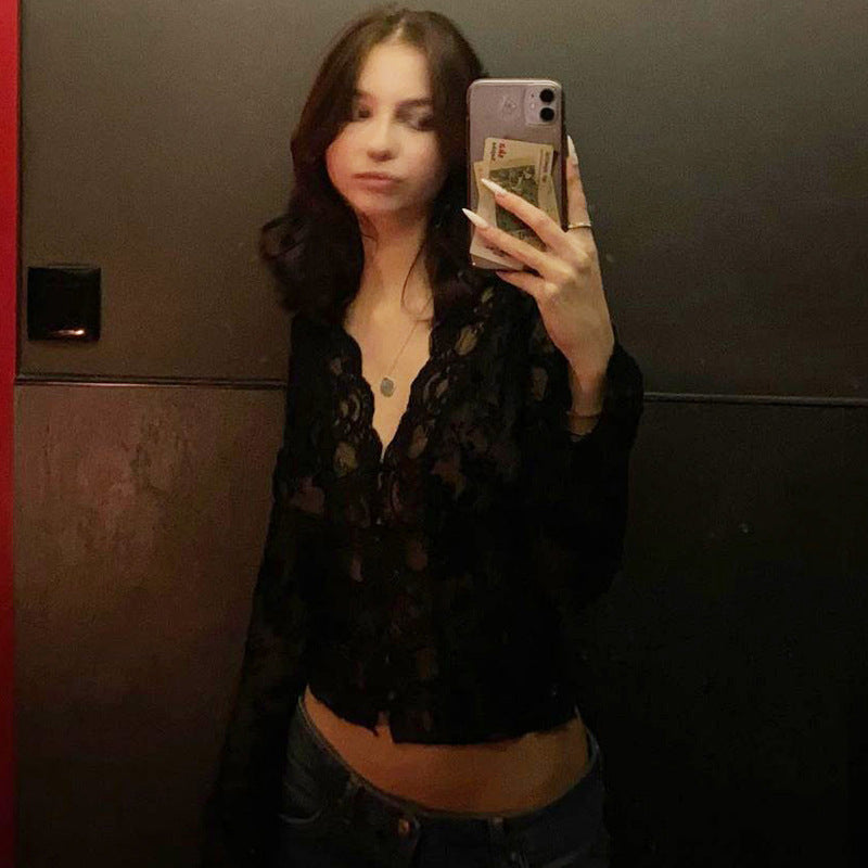 Karen | Damski top z siateczki z koronką i panterkowym wzorem, modny elegancki