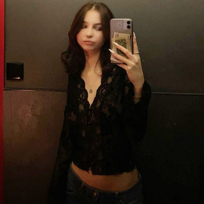 Karen | Damski top z siateczki z koronką i panterkowym wzorem, modny elegancki