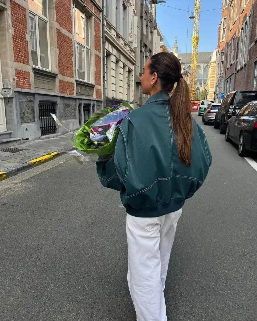 Roksana | Oversize’owa skórzana kurtka w stylu casual w uniwersalnej czerni
