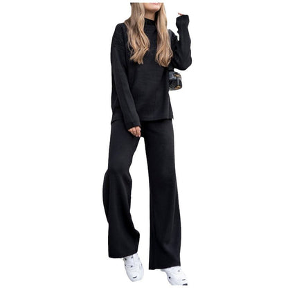 Salma | Damski komplet dzianinowy z golfem i szerokimi spodniami, loungewear dwuczęściowy
