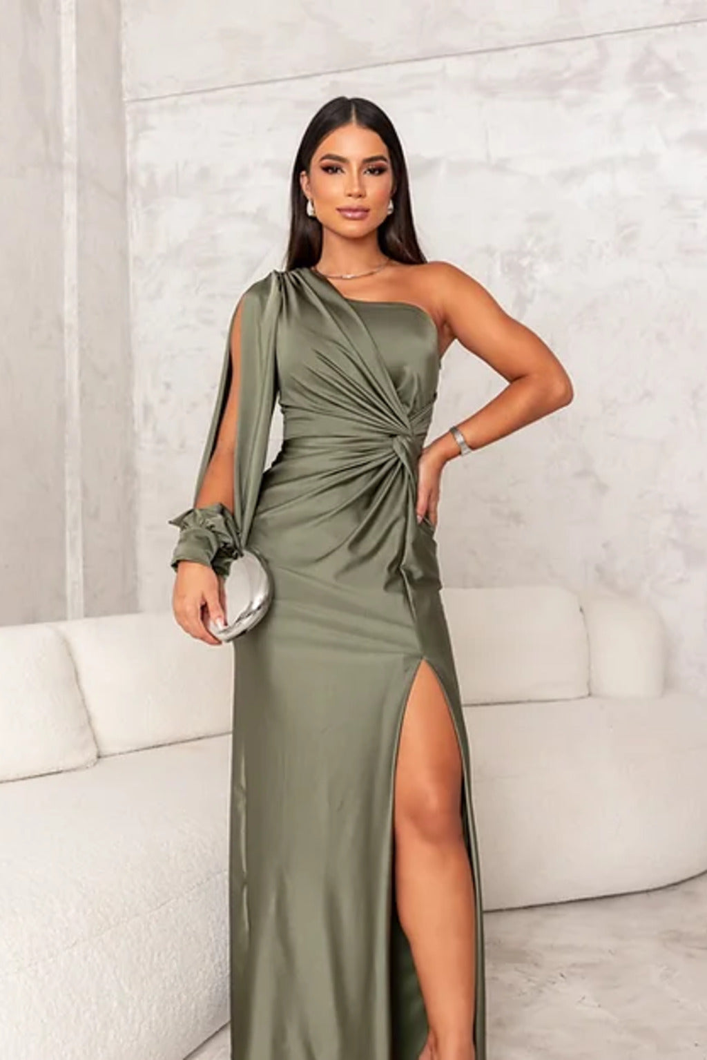 Penelope | Elegancka jednoramienna sukienka wieczorowa maxi