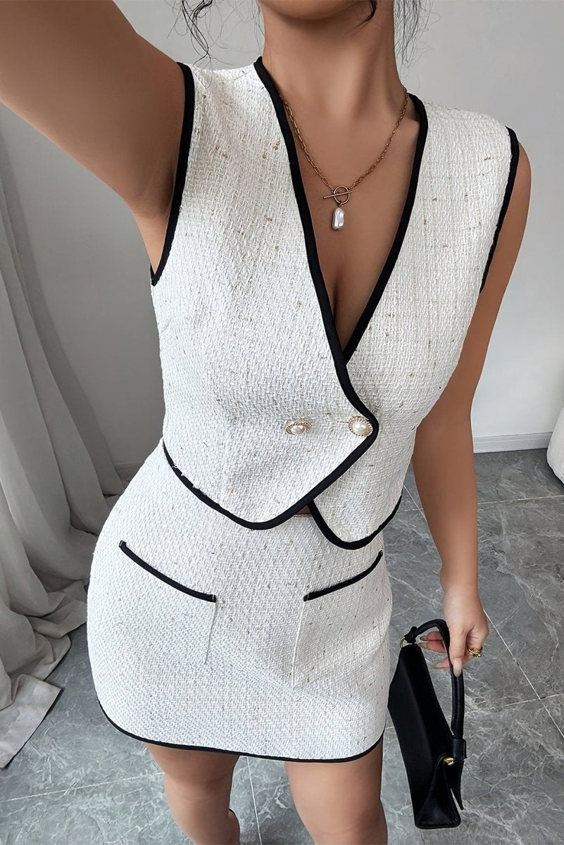 Estelle | Damski komplet elegancki top bez rękawów i spódnica