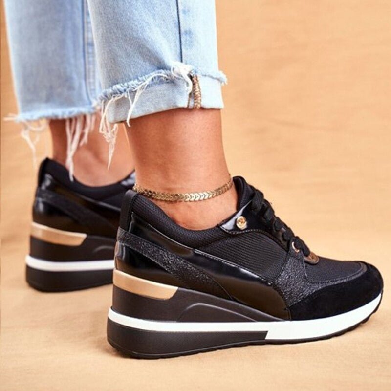 Alison | Sneakersy damskie Callie czarno-złote na platformie sportowe stylowe