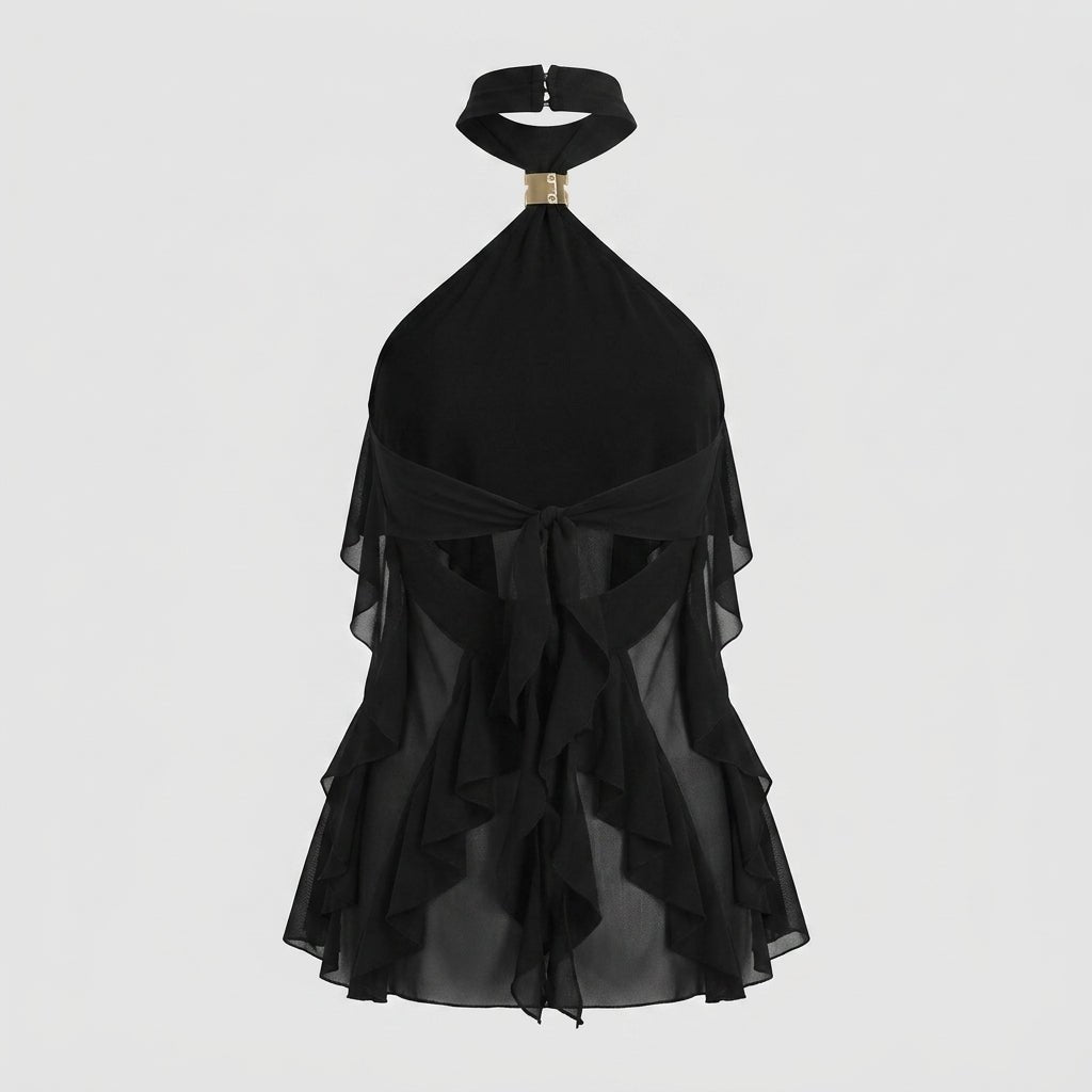 Jensen | Top damski chiffon halter z falbanami formalny elegancki stylowy