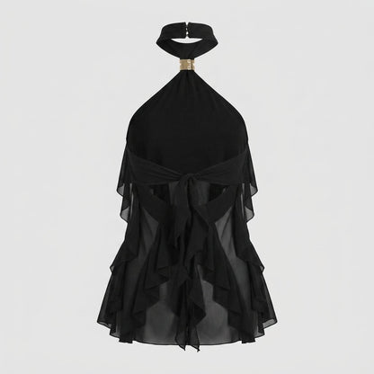 Jensen | Top damski chiffon halter z falbanami formalny elegancki stylowy