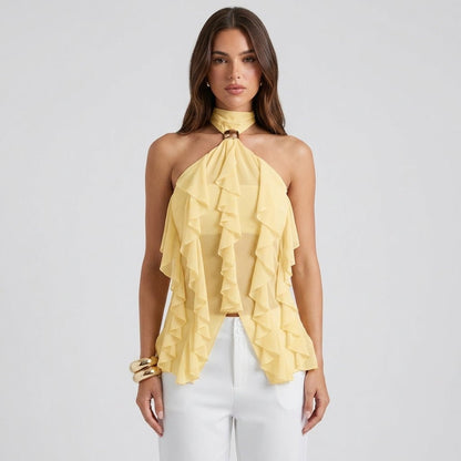 Jensen | Top damski chiffon halter z falbanami formalny elegancki stylowy