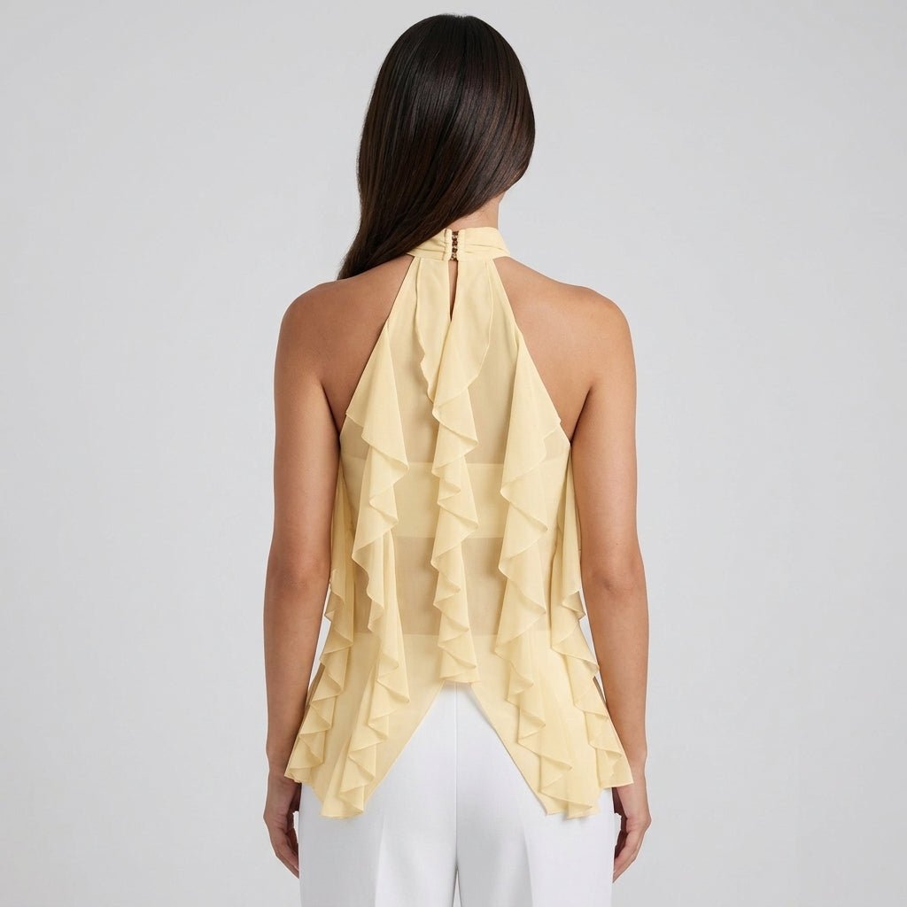Jensen | Top damski chiffon halter z falbanami formalny elegancki stylowy