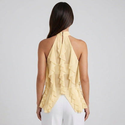 Jensen | Top damski chiffon halter z falbanami formalny elegancki stylowy