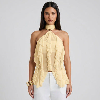 Jensen | Top damski chiffon halter z falbanami formalny elegancki stylowy