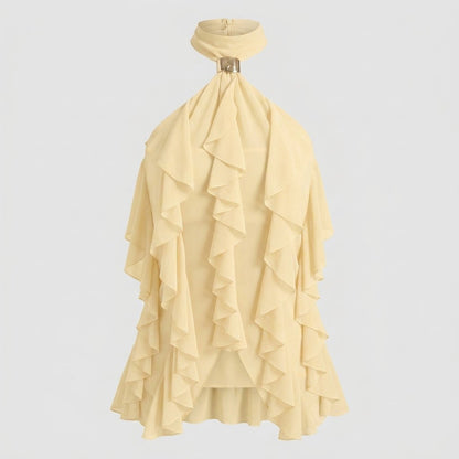 Jensen | Top damski chiffon halter z falbanami formalny elegancki stylowy