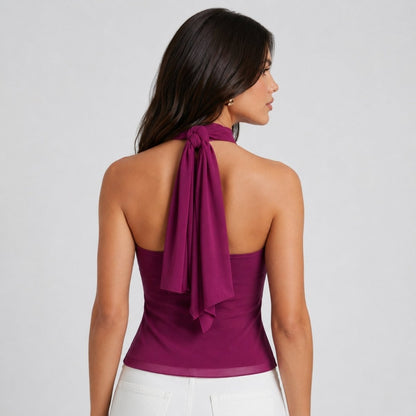Jensen | Top damski chiffon halter z falbanami formalny elegancki stylowy