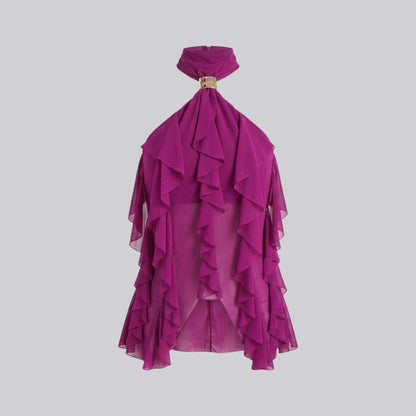 Jensen | Top damski chiffon halter z falbanami formalny elegancki stylowy