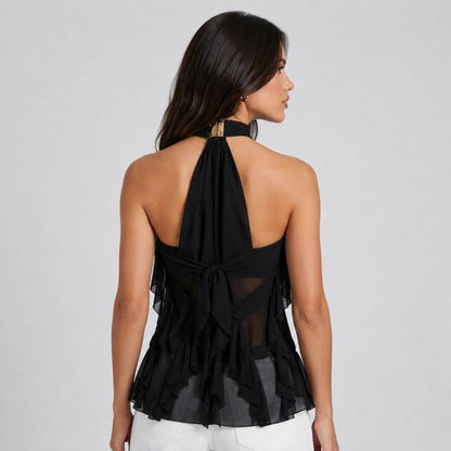 Jensen | Top damski chiffon halter z falbanami formalny elegancki stylowy