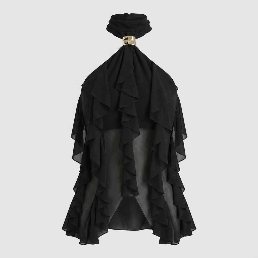 Jensen | Top damski chiffon halter z falbanami formalny elegancki stylowy