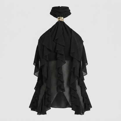 Jensen | Top damski chiffon halter z falbanami formalny elegancki stylowy