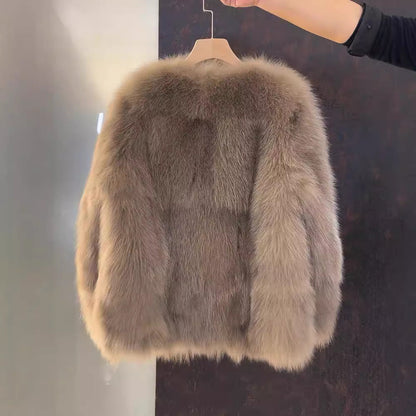 Blanche – Elegancka, modna, luksusowa kurtka damska z kieszeniami, wykonana z imitacji futra