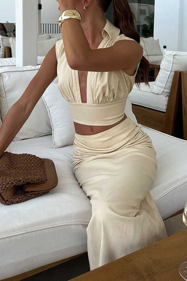 Cassandra | Damski komplet Emmer co-ord crop top i spódnica maxi