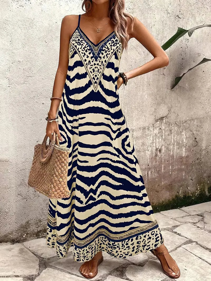 Lillian | Damska suknia wieczorowa maxi w panterkę