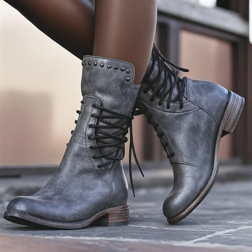 Maja | Damskie botki chunky skórzane