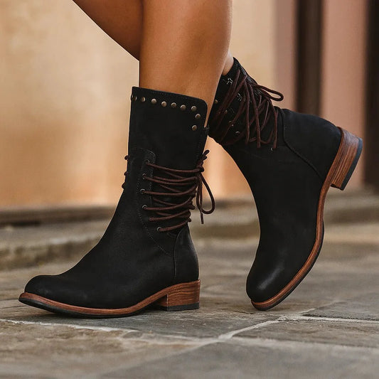 Maja | Damskie botki chunky skórzane