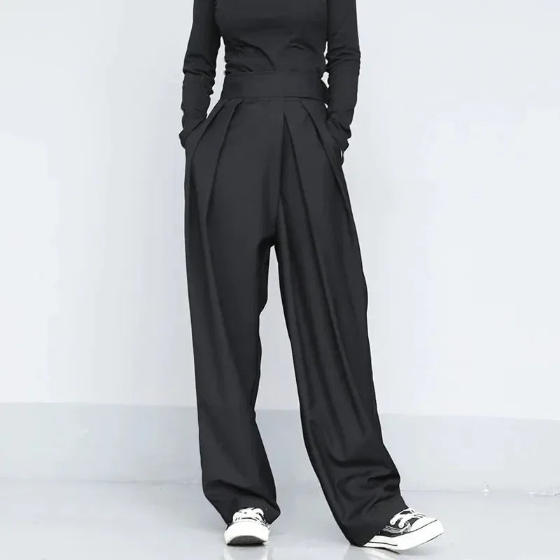 Eloise - Damskie spodnie garniturowe oversize z zapięciem na rzep