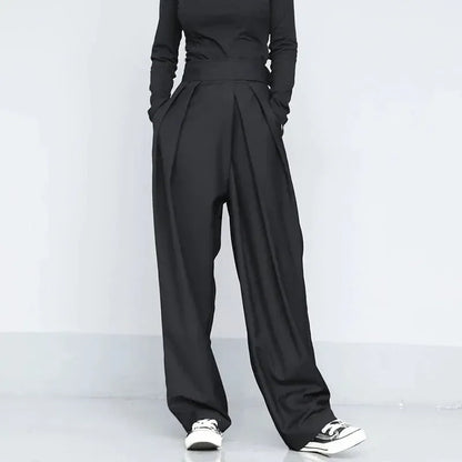 Eloise - Damskie spodnie garniturowe oversize z zapięciem na rzep