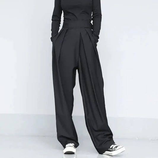 Eloise - Damskie spodnie garniturowe oversize z zapięciem na rzep