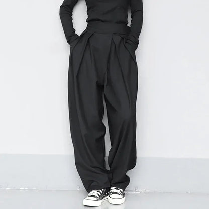 Eloise - Damskie spodnie garniturowe oversize z zapięciem na rzep